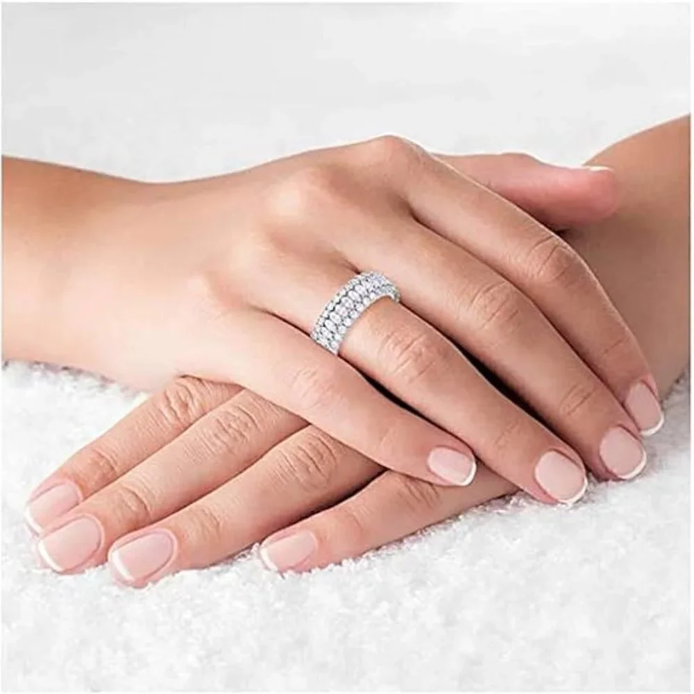 18K White Gold Marquis Cut Eternity Ring Band Stacked Layered Gift Present